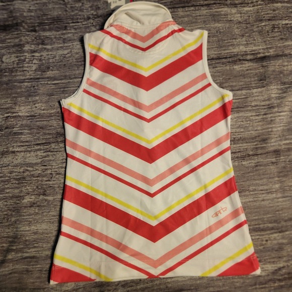 Garb Golf Polo Shirt Sleeveless Striped‎ Athletic Top White Pink Girls Medium - Picture 10 of 10